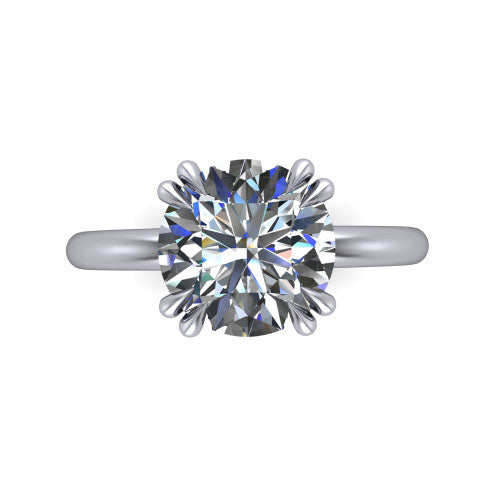 Lilian round hidden halo engagement ring in 14K White Gold with double-prong head and plain band, top-down view showing the double-prong corners and clean solitaire profile