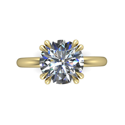 Lilian round hidden halo engagement ring in 14K Yellow Gold with double-prong head and plain band, top-down view showing the double-prong corners and clean solitaire profile