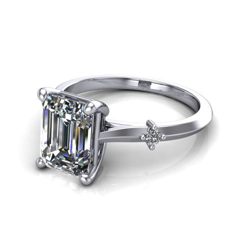 Raelynn emerald accent engagement ring in 14K White Gold with kite-set geometric side stones, three-quarter perspective view