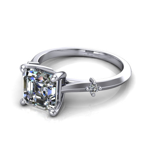 Raelynn asscher accent engagement ring in 14K White Gold with kite-set geometric side stones, three-quarter perspective view