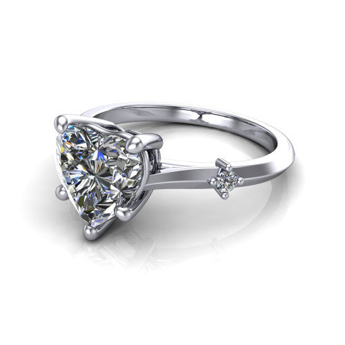 Raelynn heart accent engagement ring in Platinum with kite-set geometric side stones, three-quarter perspective view