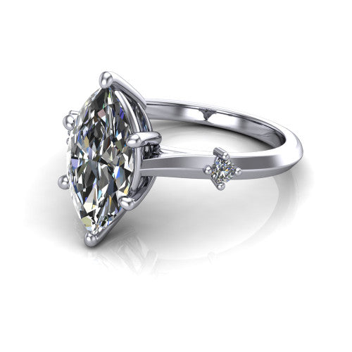 Raelynn marquise accent engagement ring in 14K White Gold with kite-set geometric side stones, three-quarter perspective view