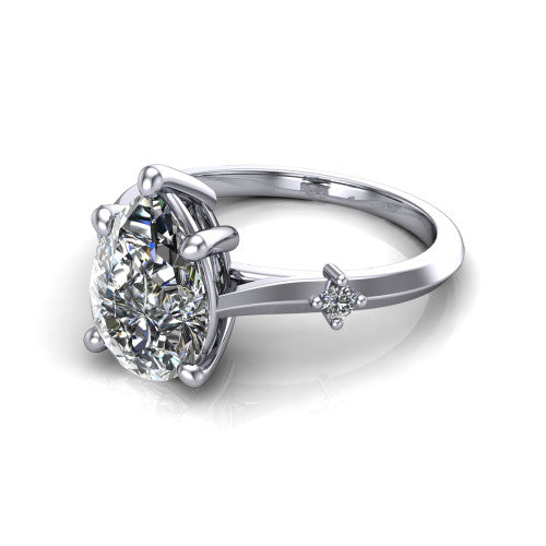 Raelynn pear accent engagement ring in Platinum with kite-set geometric side stones, three-quarter perspective view