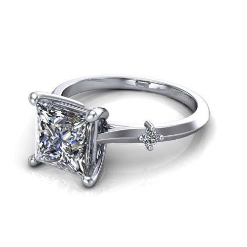 Raelynn princess accent engagement ring in 14K White Gold with kite-set geometric side stones, three-quarter perspective view