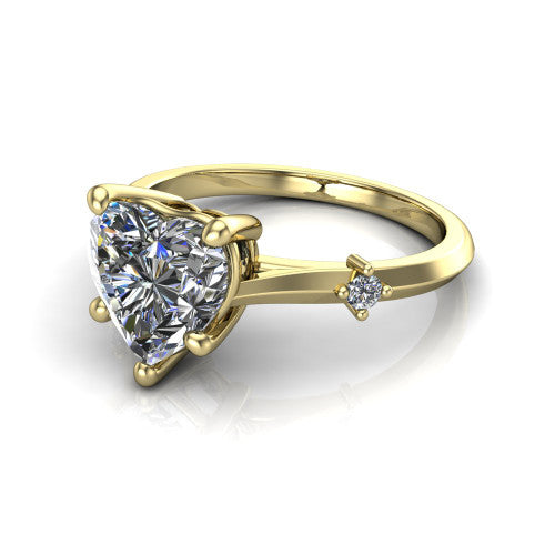 Raelynn heart accent engagement ring in 14K Yellow Gold with kite-set geometric side stones, three-quarter perspective view