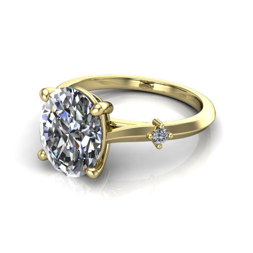 Raelynn oval accent engagement ring in 14K Yellow Gold with kite-set geometric side stones, three-quarter perspective view
