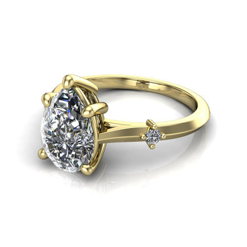 Raelynn pear accent engagement ring in 18K Yellow Gold with kite-set geometric side stones, three-quarter perspective view
