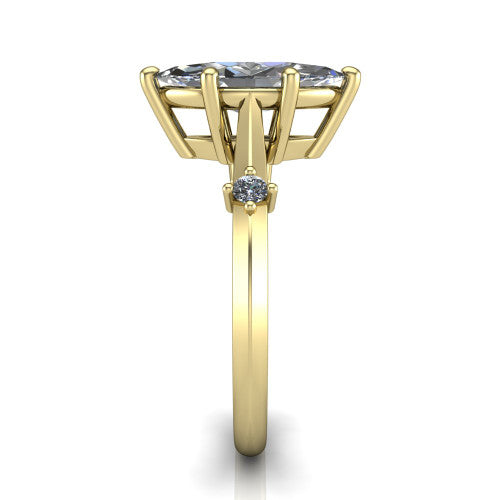 Raelynn marquise accent engagement ring in 14K Yellow Gold with kite-set geometric side stones, side profile showing the plain band and kite-set side accent