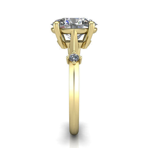 Raelynn oval accent engagement ring in 14K Yellow Gold with kite-set geometric side stones, side profile showing the plain band and kite-set side accent