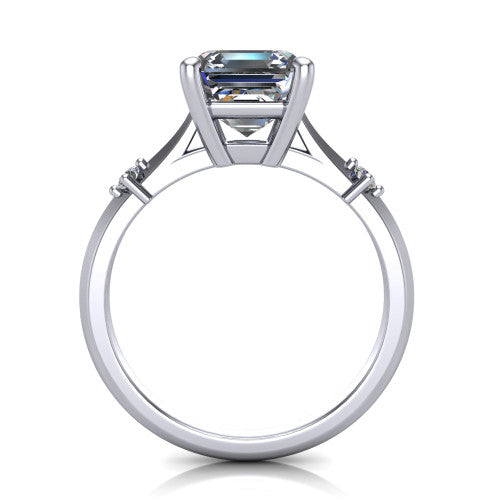 Raelynn asscher accent engagement ring in 14K White Gold with kite-set geometric side stones, through-finger front profile