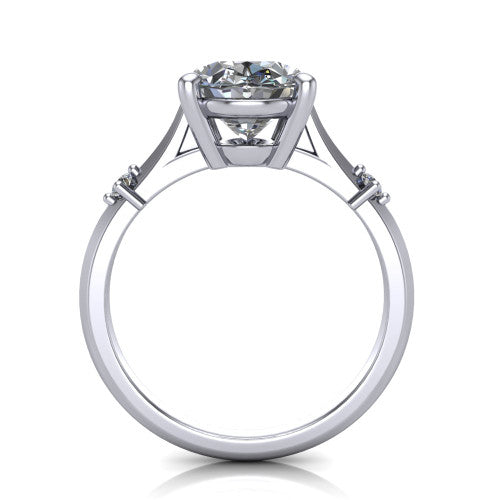 Raelynn oval accent engagement ring in 14K White Gold with kite-set geometric side stones, through-finger front profile