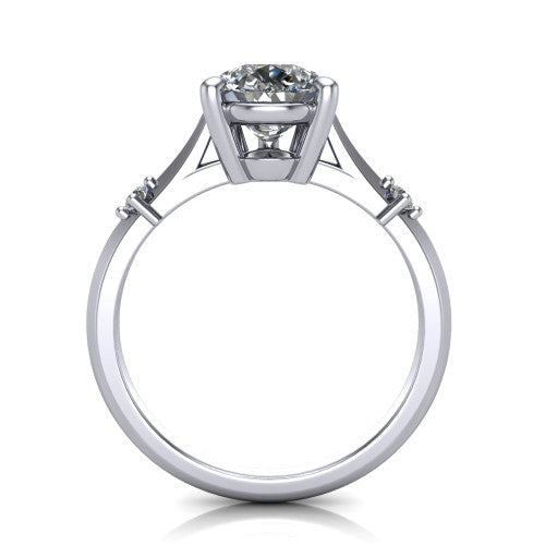 Raelynn pear accent engagement ring in 18K White Gold with kite-set geometric side stones, through-finger front profile