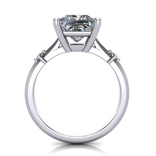 Raelynn princess accent engagement ring in Platinum with kite-set geometric side stones, through-finger front profile