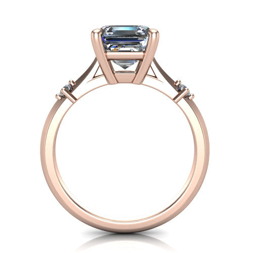 Raelynn asscher accent engagement ring in 14K Rose Gold with kite-set geometric side stones, through-finger front profile