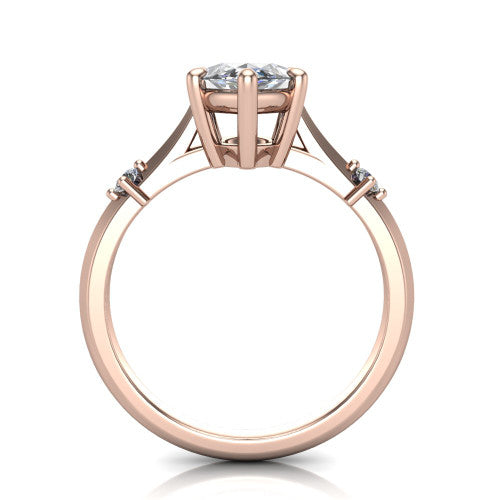 Raelynn marquise accent engagement ring in 18K Rose Gold with kite-set geometric side stones, through-finger front profile