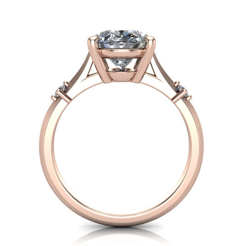 Raelynn oval accent engagement ring in 14K Rose Gold with kite-set geometric side stones, through-finger front profile