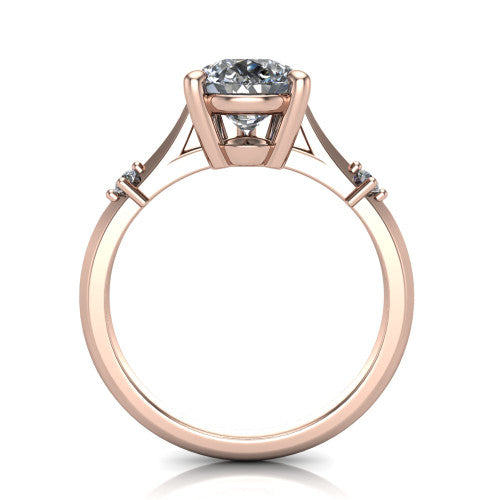 Raelynn pear accent engagement ring in 14K Rose Gold with kite-set geometric side stones, through-finger front profile