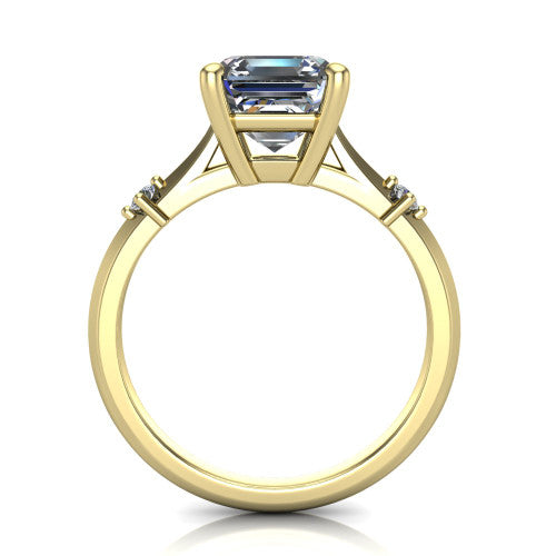 Raelynn asscher accent engagement ring in 14K Yellow Gold with kite-set geometric side stones, through-finger front profile