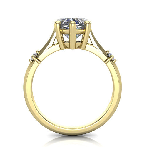 Raelynn heart accent engagement ring in 18K Yellow Gold with kite-set geometric side stones, through-finger front profile