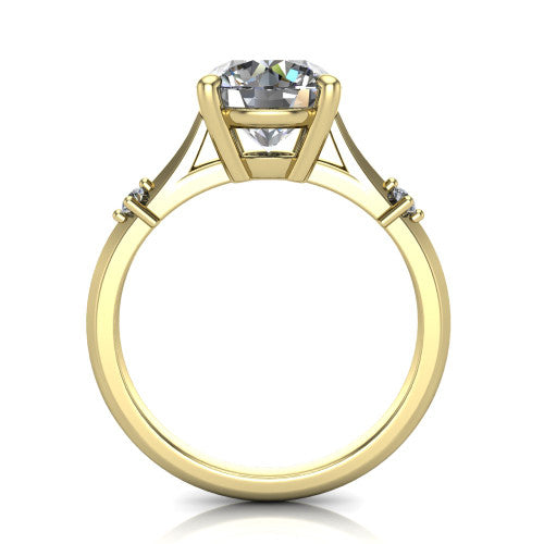 Raelynn round accent engagement ring in 18K Yellow Gold with kite-set geometric side stones, through-finger front profile
