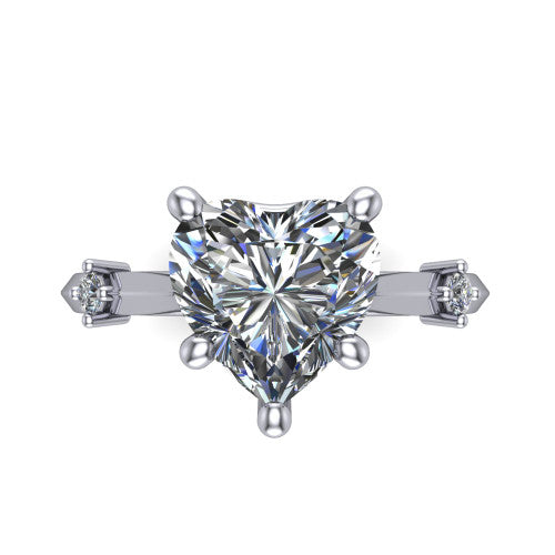 Raelynn heart accent engagement ring in Platinum with kite-set geometric side stones, top-down view of the center and geometric side accents