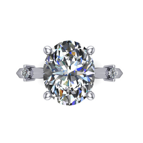 Raelynn oval accent engagement ring in 14K White Gold with kite-set geometric side stones, top-down view of the center and geometric side accents
