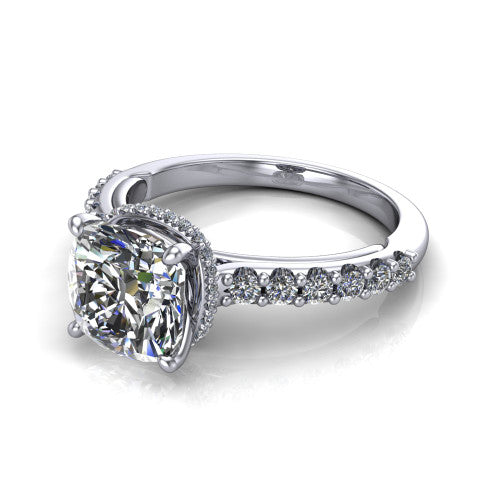 Allison Cushion Shape Hidden Halo Engagement Ring in 14K White Gold