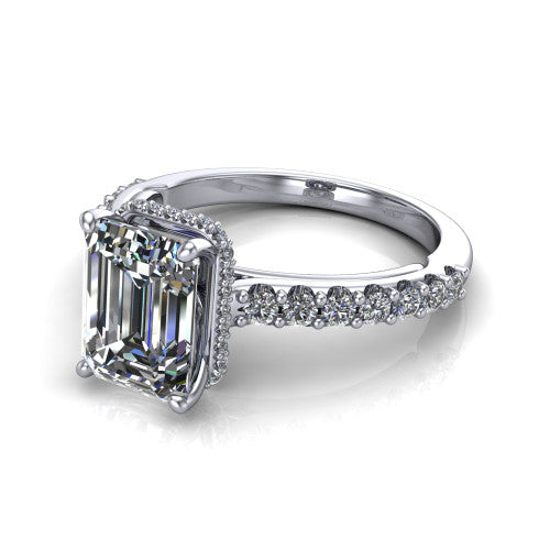 Allison Emerald Shape Hidden Halo Engagement Ring in 14K White Gold