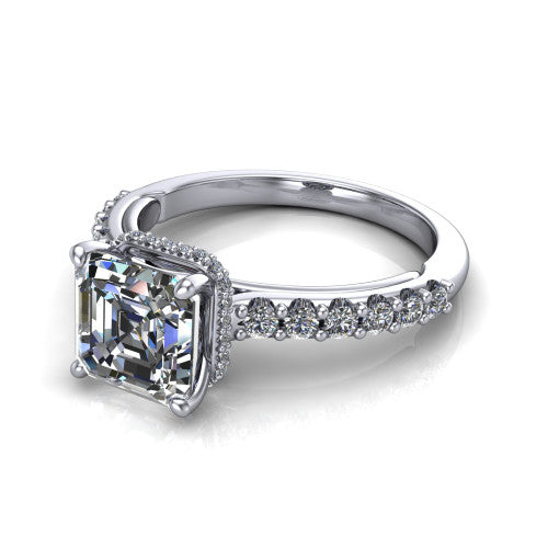 Allison Square Emerald Shape Hidden Halo Engagement Ring in 14K White Gold