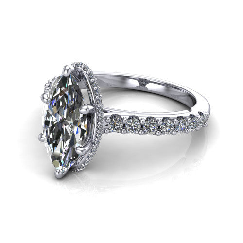 Allison Marquise Shape Hidden Halo Engagement Ring in 14K White Gold