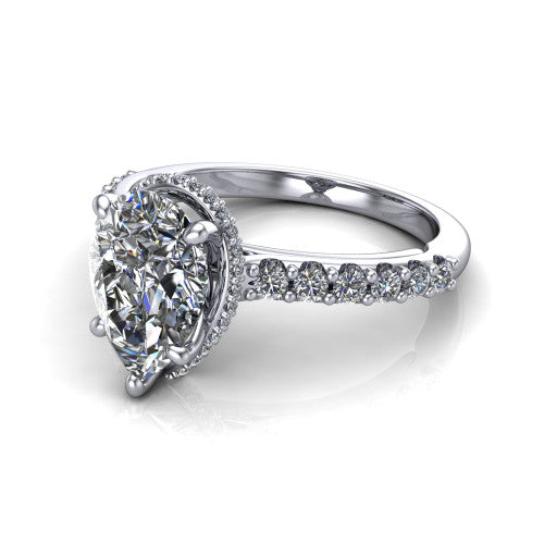Allison Pear Shape Hidden Halo Engagement Ring in Platinum