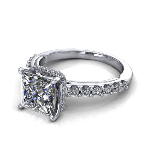 Allison Princess Shape Hidden Halo Engagement Ring in Platinum