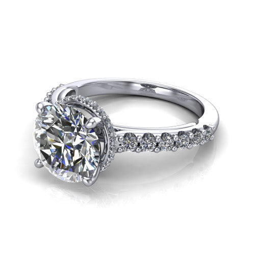 Allison Round Shape Hidden Halo Engagement Ring in 14K White Gold