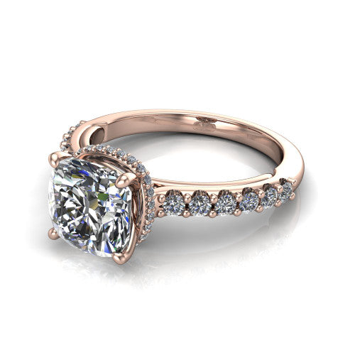Allison Cushion Shape Hidden Halo Engagement Ring in 18K Rose Gold