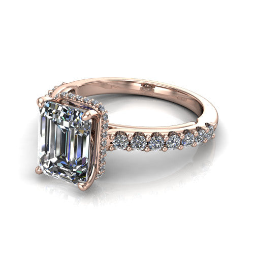 Allison Emerald Shape Hidden Halo Engagement Ring in 14K Rose Gold