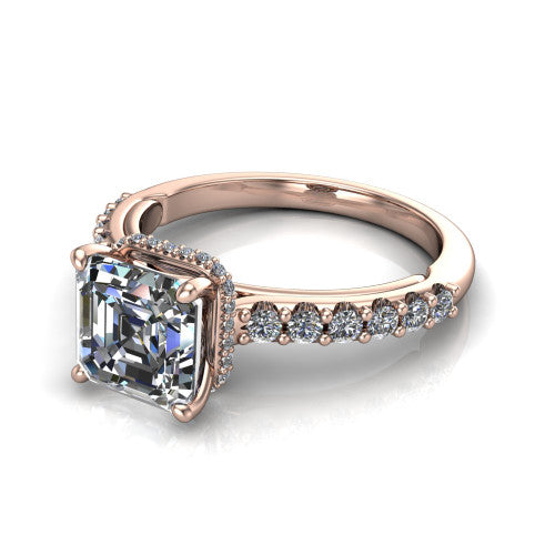 Allison Square Emerald Shape Hidden Halo Engagement Ring in 18K Rose Gold