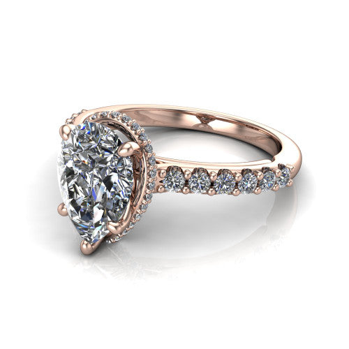 Allison Pear Shape Hidden Halo Engagement Ring in 18K Rose Gold