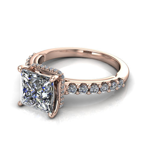 Allison Princess Shape Hidden Halo Engagement Ring in 18K Rose Gold