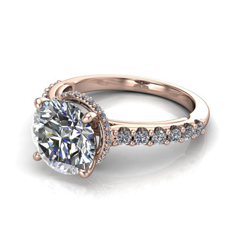 Allison Round Shape Hidden Halo Engagement Ring in 18K Rose Gold