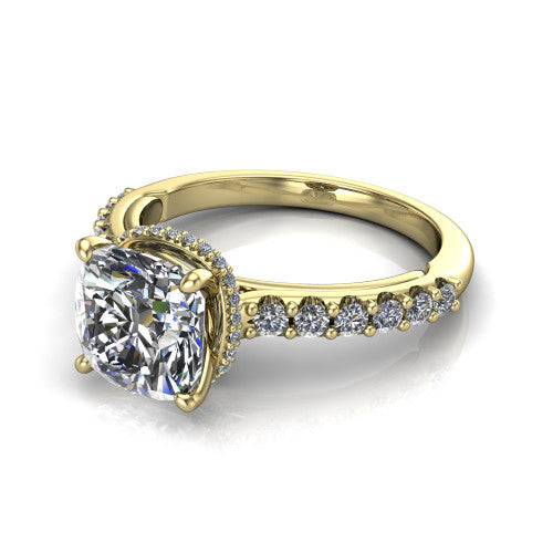 Allison Cushion Shape Hidden Halo Engagement Ring in 18K Yellow Gold