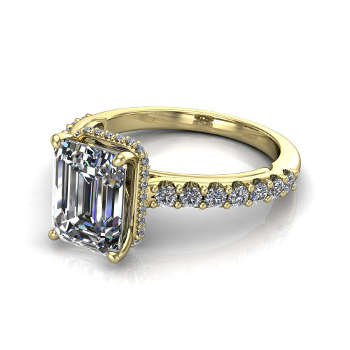 Allison Emerald Shape Hidden Halo Engagement Ring in 14K Yellow Gold