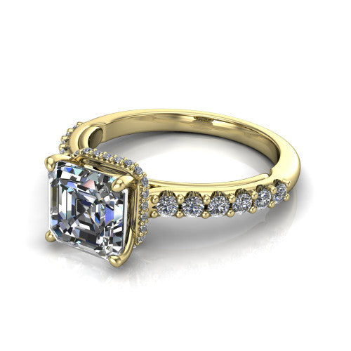 Allison Square Emerald Shape Hidden Halo Engagement Ring in 14K Yellow Gold