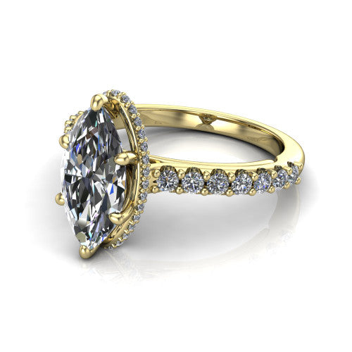 Allison Marquise Shape Hidden Halo Engagement Ring in 14K Yellow Gold