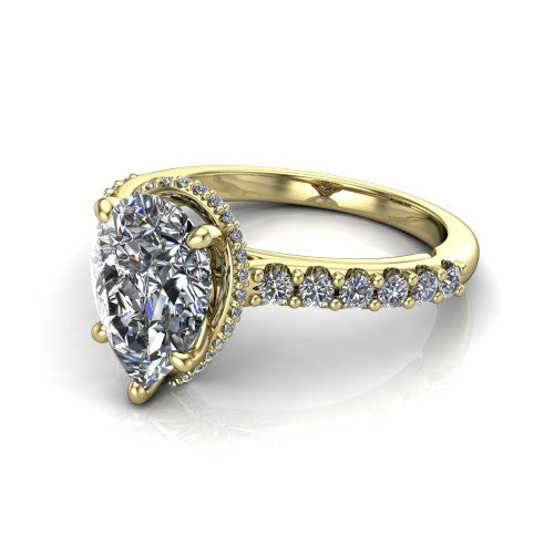 Allison Pear Shape Hidden Halo Engagement Ring in 14K Yellow Gold