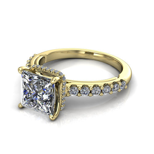Allison Princess Shape Hidden Halo Engagement Ring in 14K Yellow Gold