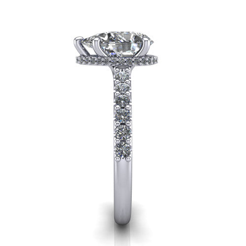 Allison Pear Shape Hidden Halo Engagement Ring in 18K White Gold