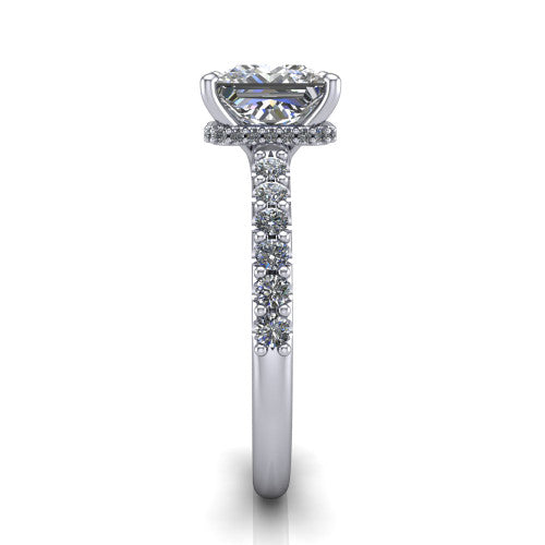 Allison Princess Shape Hidden Halo Engagement Ring in Platinum