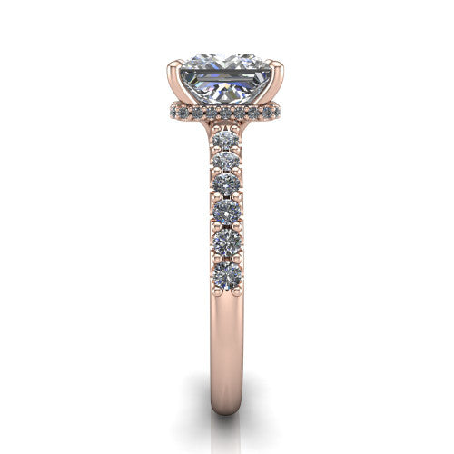 Allison Princess Shape Hidden Halo Engagement Ring in 14K Rose Gold