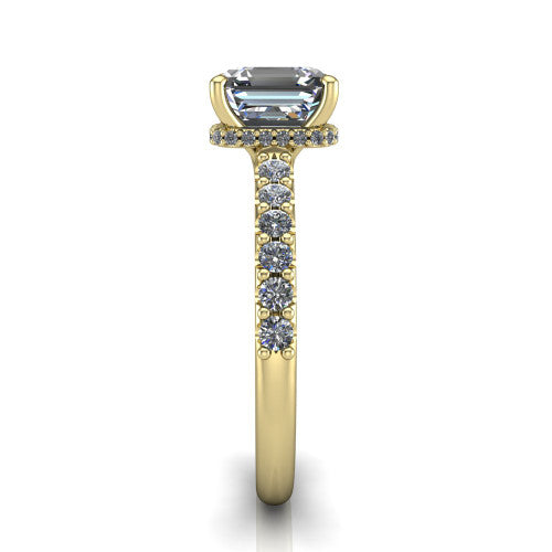 Allison Square Emerald Shape Hidden Halo Engagement Ring in 14K Yellow Gold