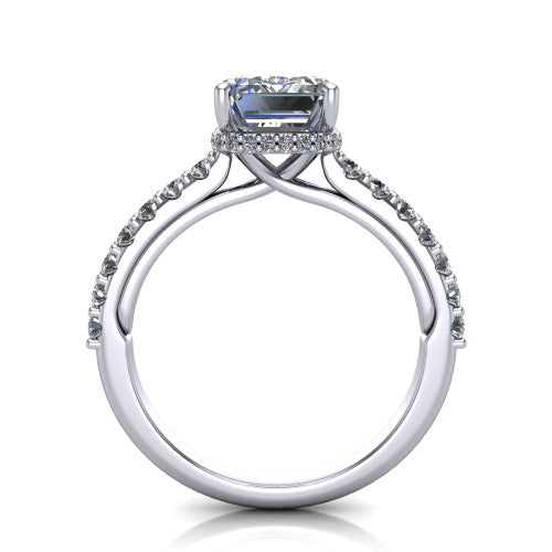 Allison Emerald Shape Hidden Halo Engagement Ring in 18K White Gold